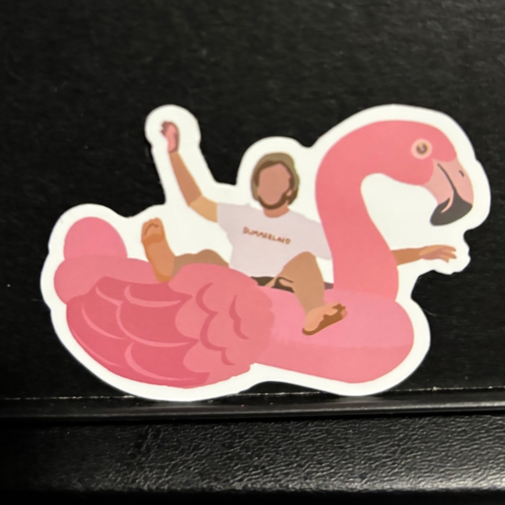 MAN ON FLAMINGO POOL FLOAT STICKER